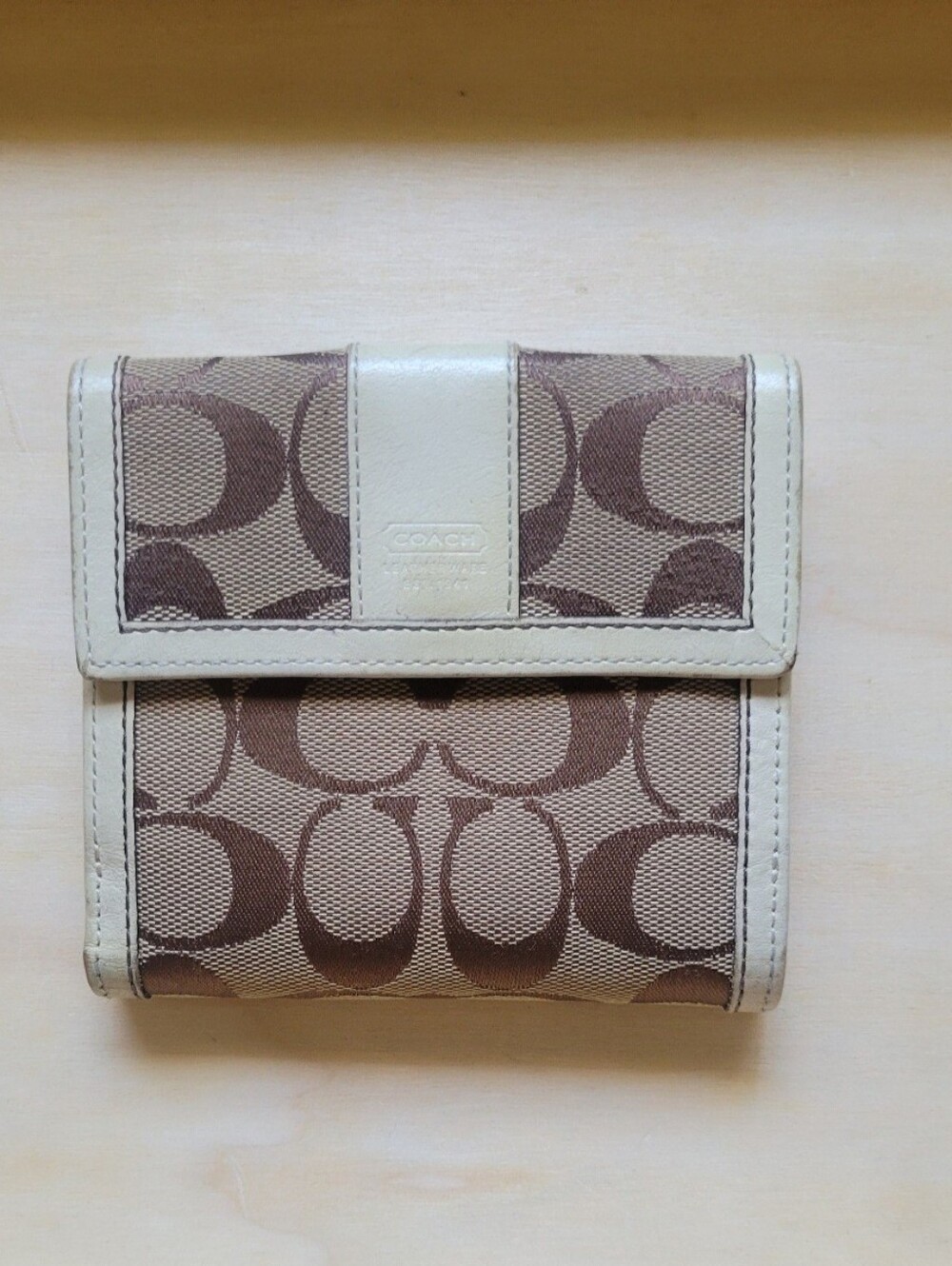 Coach Vintage Brown Signature Canvas & Leather Bifold Wallet with Cream Trim